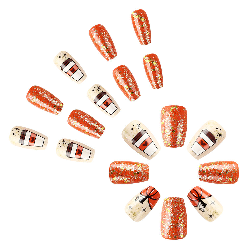 Saisonales Kürbis-Themen Press-On Nagelkunst Design Brehn