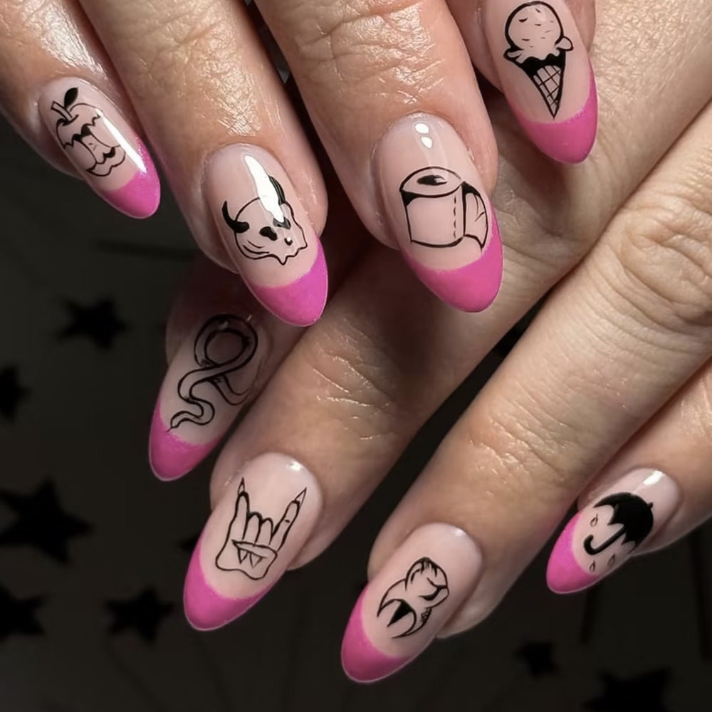 Künstlerisches Press-On-Nagel-Set mit funky Designs Brehn