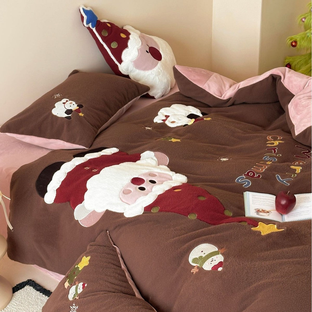 Weiches Microfleece-Bettwäsche-Set mit weihnachtlichen Applikationen und Wendefunktion