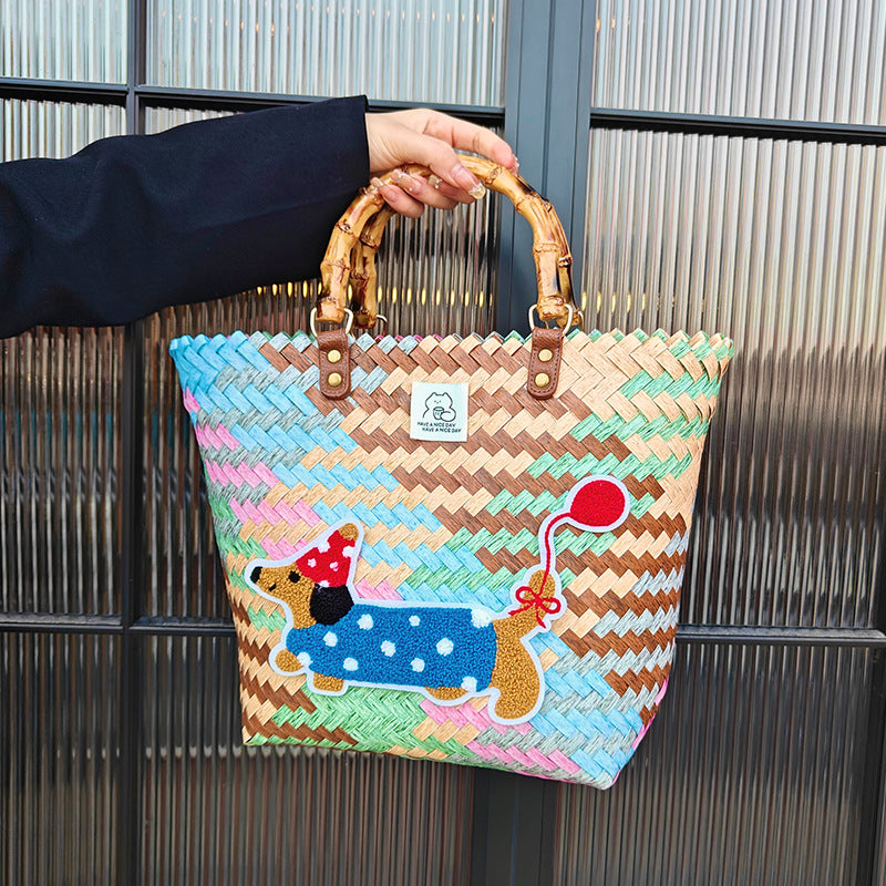 Handgefertigte Korbtasche mit Buntem Tierdesign Brehn
