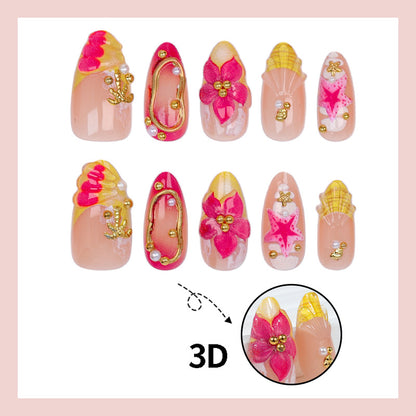 Kunstnagelset mit floralen Motiven und luxuriösen Verzierungen Brehn