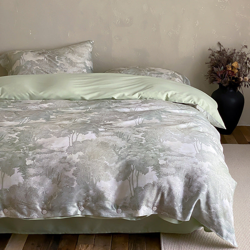 Premium-Baumwollsatin-Duvetbezuggarnitur mit floralem Jacquard-Relief und Knopfverschluss