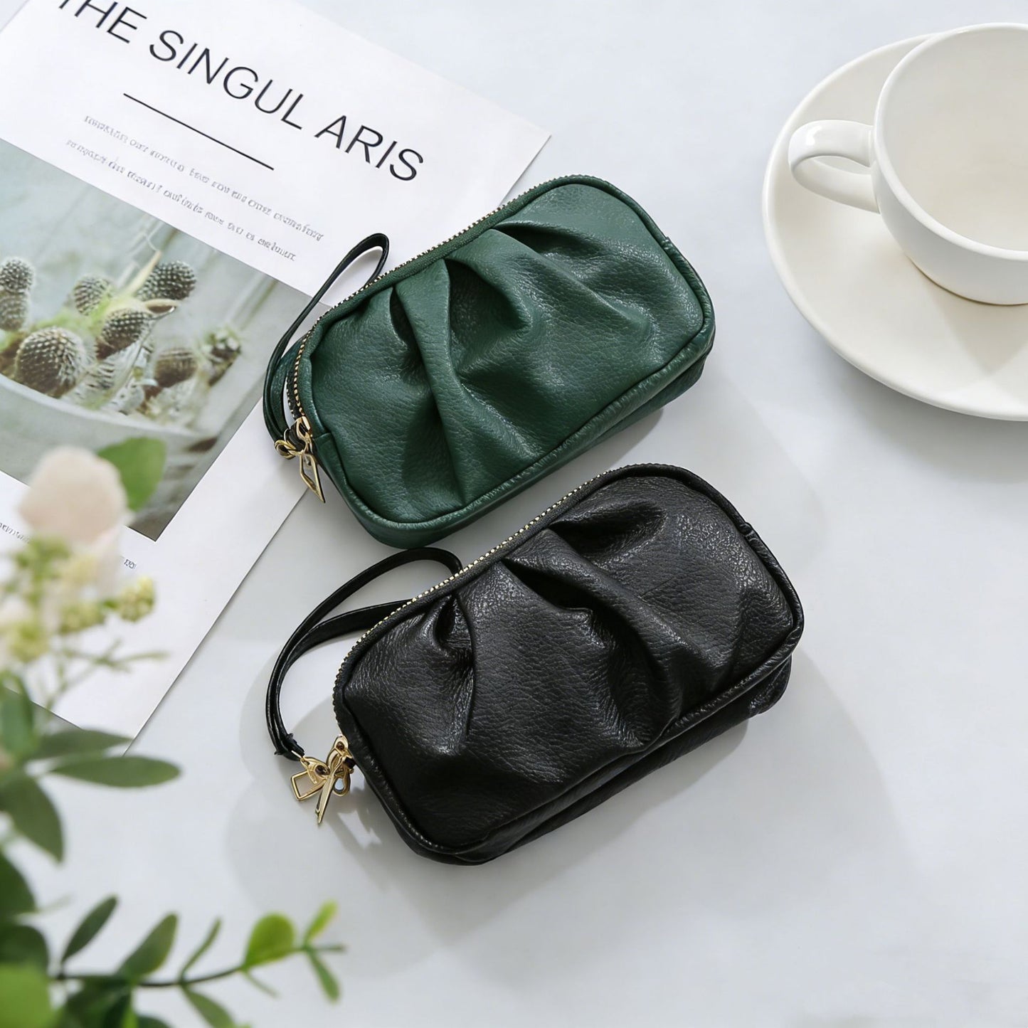Strukturierte Leder Reißverschluss Clutch Geldbörse Brehn