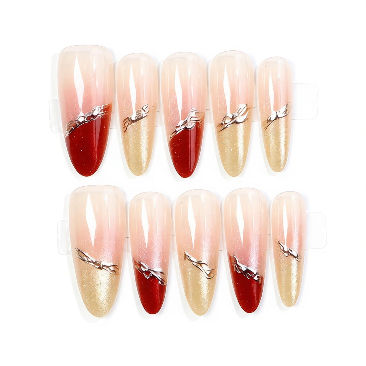 Elegantes Stiletto Press-On-Nagelset mit schimmernden Akzenten Brehn