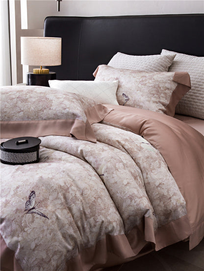 Duvetbezug-Set aus Baumwollsatin mit dezentem Aquarell-Blumenprint und seidig-matter Haptik