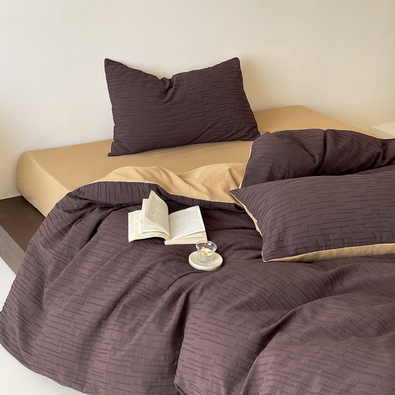 Steppbettwäsche-Set aus Baumwoll-Satin mit feiner Rippstruktur