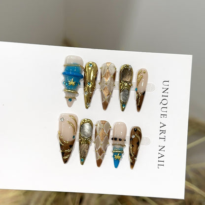 Künstlerisches Lang-Stiletto Press-On Nagelset