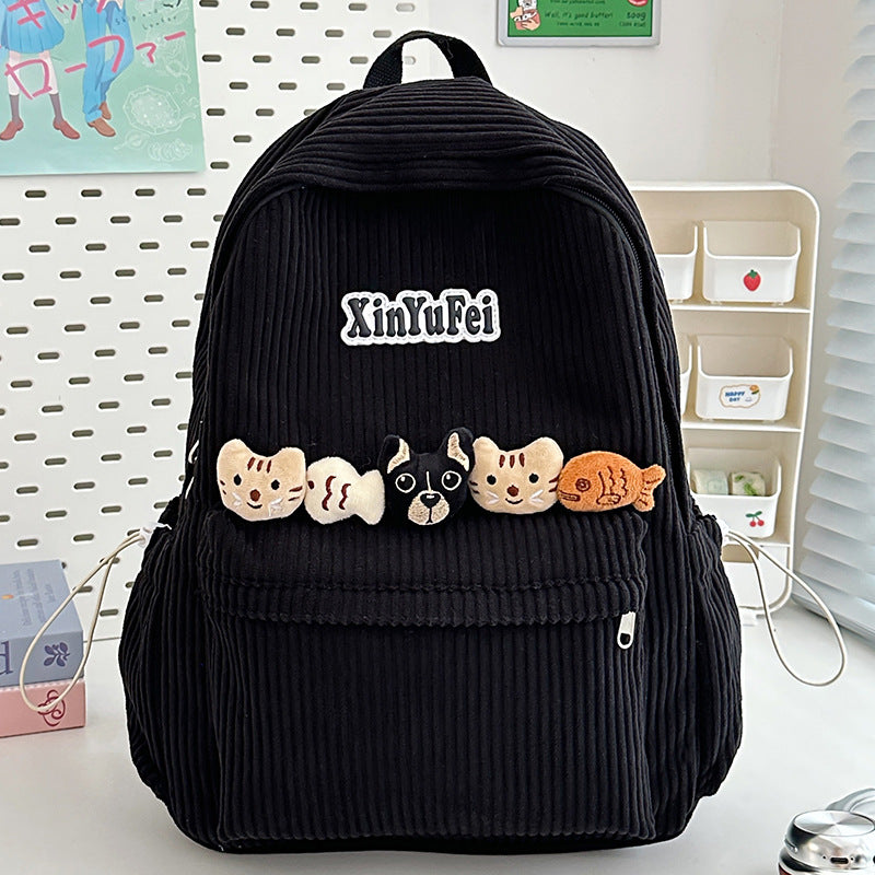 Corduroy Katz-verziertes Schul-Rucksack