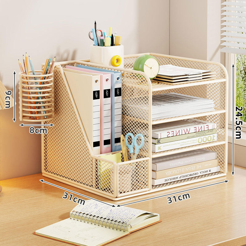 Metallgitter Multi-Tier Schreibtischorganizer mit vertikalem Dokumentenfach & abnehmbarem Stiftbecher