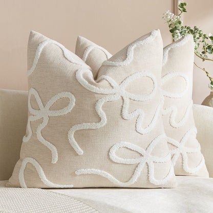 Quadratisches, strukturiertes Loop-Appliqué-Leinen-Mischkissenbezug