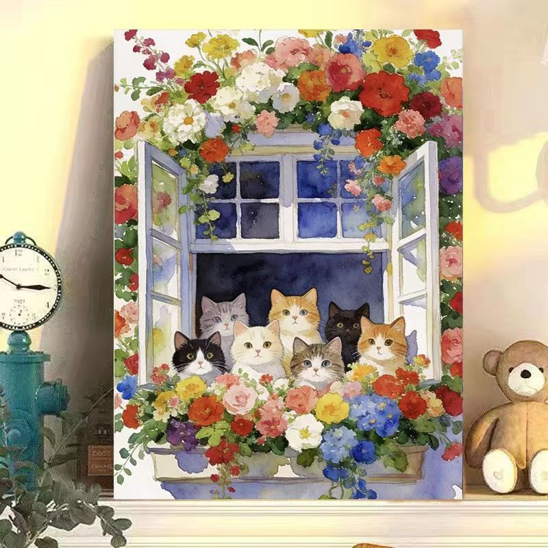 Floral Cat Illustration Leinwand Kunst Brehn