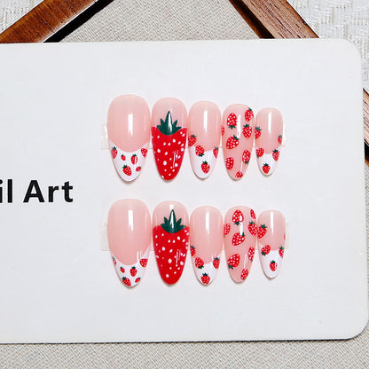 Kunstnagelset mit fruchtigem Erdbeermuster Brehn