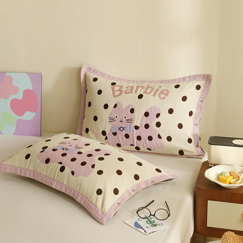 Kinder- und Jugend-Kissenbezug-Set mit niedlichem Haustiermotiv, Herz-Print und Knopfverschluss