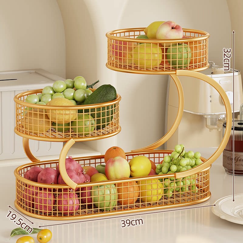 Mehrere Ebenen Spiralförmiger Metall Obst- und Gemüse Lagerstand mit Netz Körben und Taschentuch Box Regal