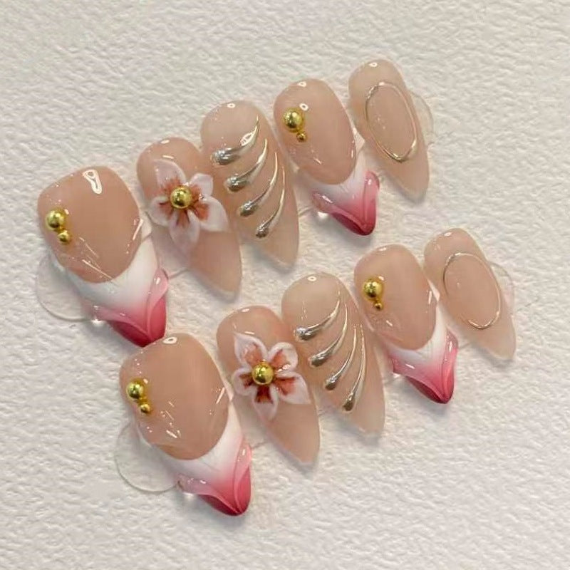 Elegantes floral und Goldakzent Press-On Nagelset Brehn
