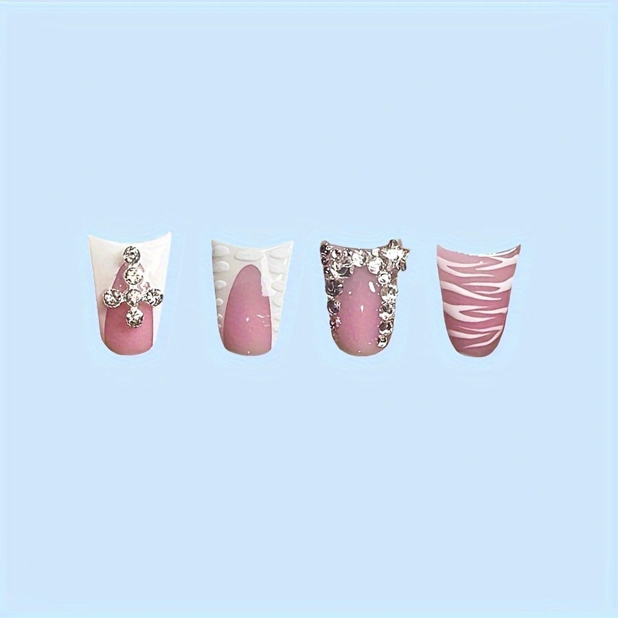Dekoratives Press-on-Nagelkunst-Set mit Edelsteinakzenten Brehn