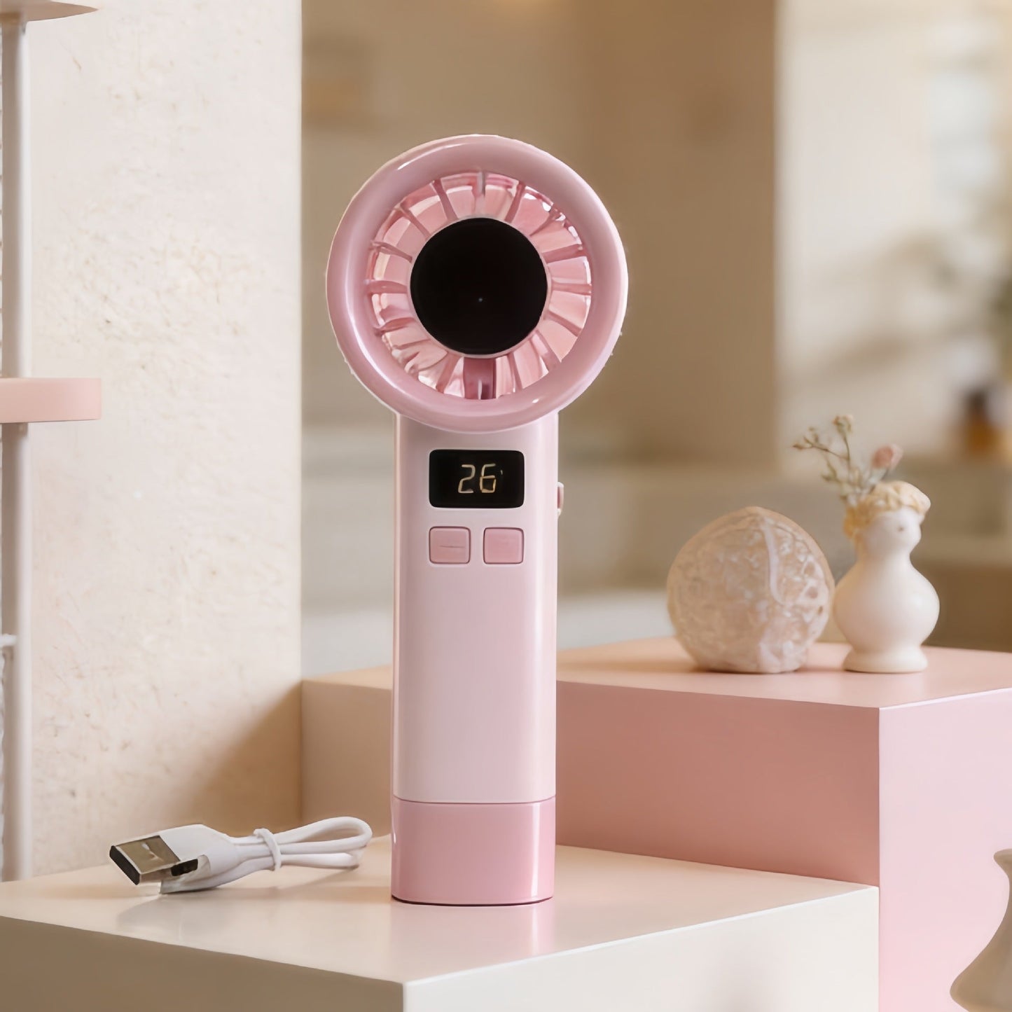 Frauen Tragbarer Handventilator mit Digitalem Temperaturdisplay Brehn