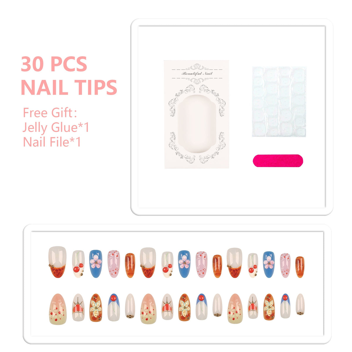 Künstlerisches florales Design Press-On-Nagelset
