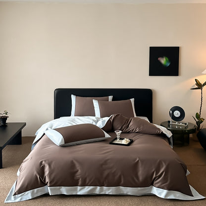 Premium-Baumwollsatin-Bettwäsche-Set mit feiner Kontrastpaspel und Hotelverschluss