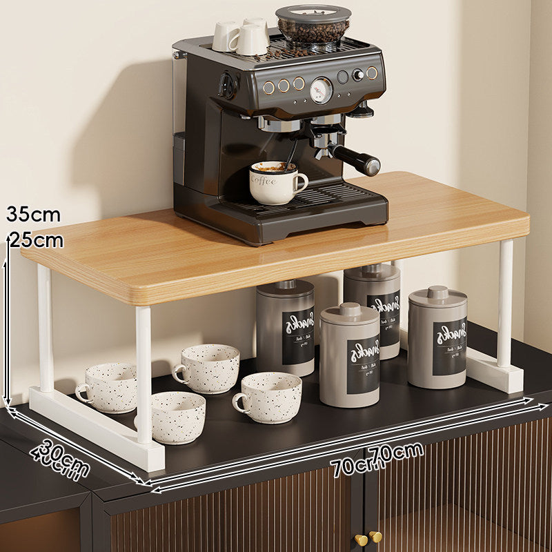 Zwei-Ebenen-Thekenkaffee-Station-Regalaufsatz mit Walnuß-Top und Metallrahmen