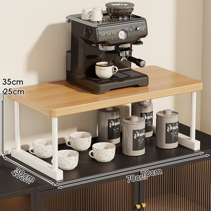 Zwei-Ebenen-Thekenkaffee-Station-Regalaufsatz mit Walnuß-Top und Metallrahmen