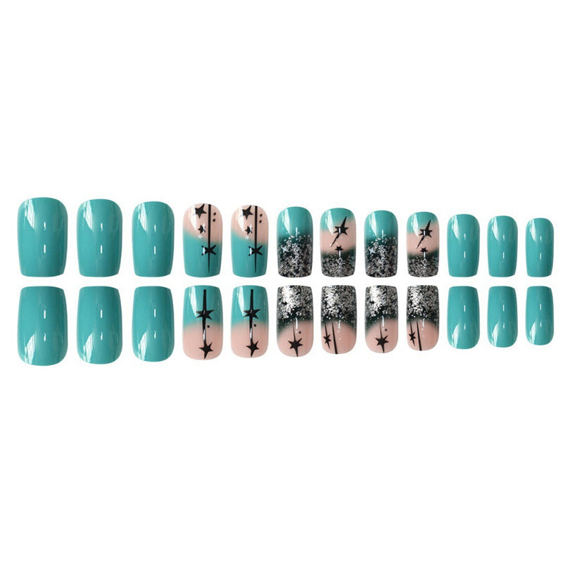 Künstlerisches Gradient Press-On Nagelset mit Stern Design Brehn