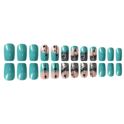 Künstlerisches Gradient Press-On Nagelset mit Stern Design Brehn