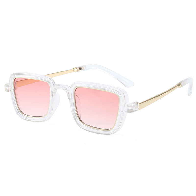Damen quadratische Sonnenbrille mit transparentem Rahmen und goldenen Akzenten Brehn
