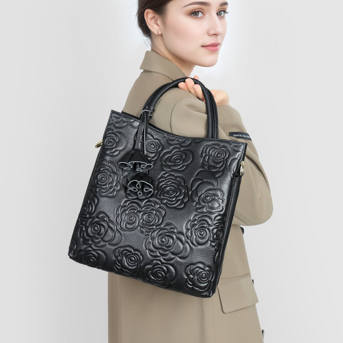 Prägte Blumen-Leder-Tote-Bag mit abnehmbarem Riemen