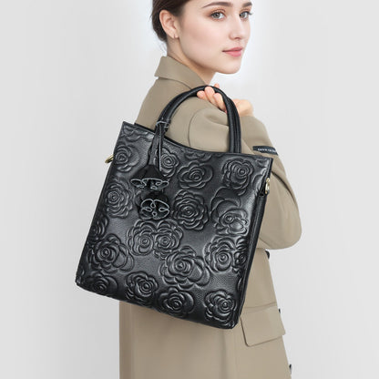 Prägte Blumen-Leder-Tote-Bag mit abnehmbarem Riemen