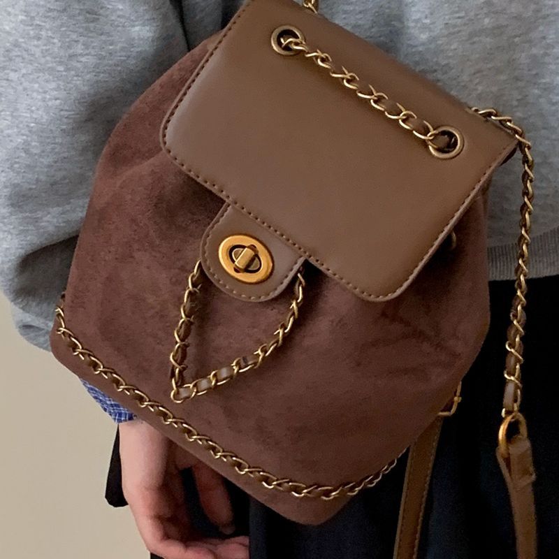 Chic Faux Suede Kordelzug Rucksack Brehn