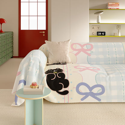 Reversible Stretch Sofa Slipcover with Pastel Cartoon Patchwork Texture