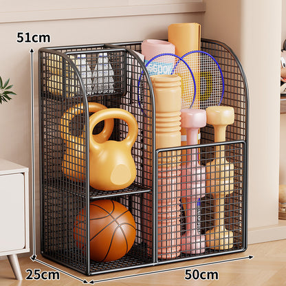 Rollender Mesh-Sportgeräte-Storage-Wagen mit Mehrfach-Organizer und verriegelbaren Rollen