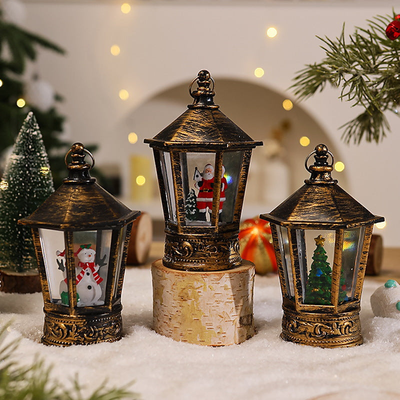 Nostalgische Weihnachtslaterne mit leuchtendem Weihnachtsmann-Motiv Brehn