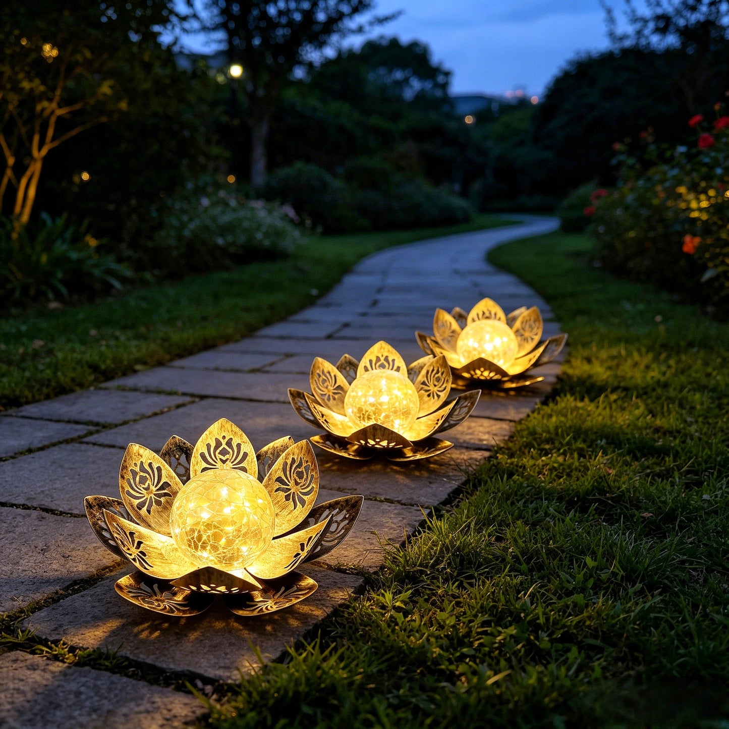 Dekorative Lotus Solar-Gartenleuchte mit zerbrochenem Glaskugel Brehn