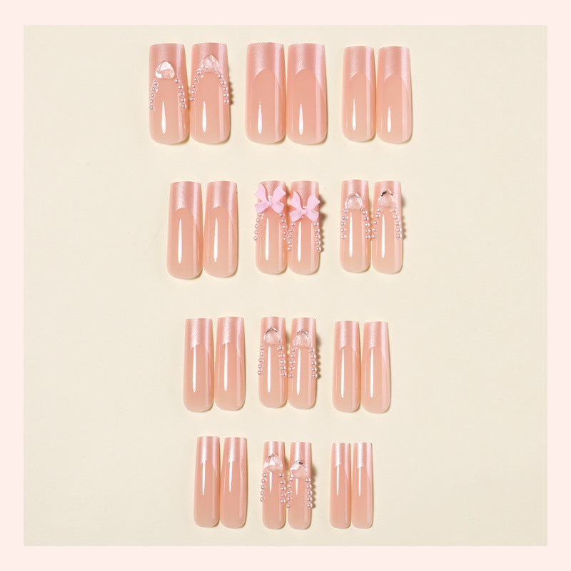 Dekoratives Press-On Nail Art Set mit Perlen und Schleifen Brehn