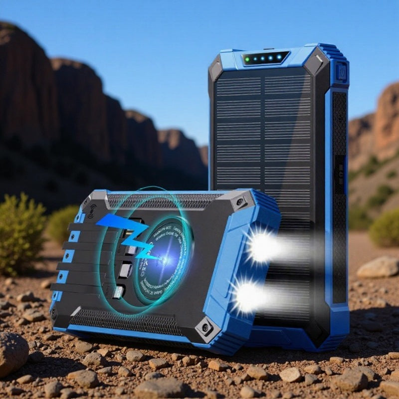 Solarbetriebene Powerbank mit LED-Licht Brehn