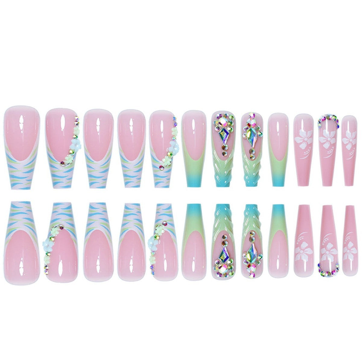 Glamouröse 3D Blumeneffekt Press-On Nagelverlängerungen Brehn