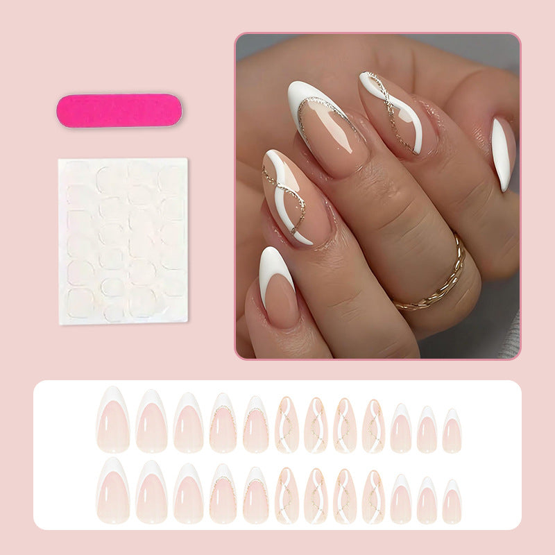 Kunstnagelset mit elegantem Spitzen-Design und glamourösen Akzenten Brehn