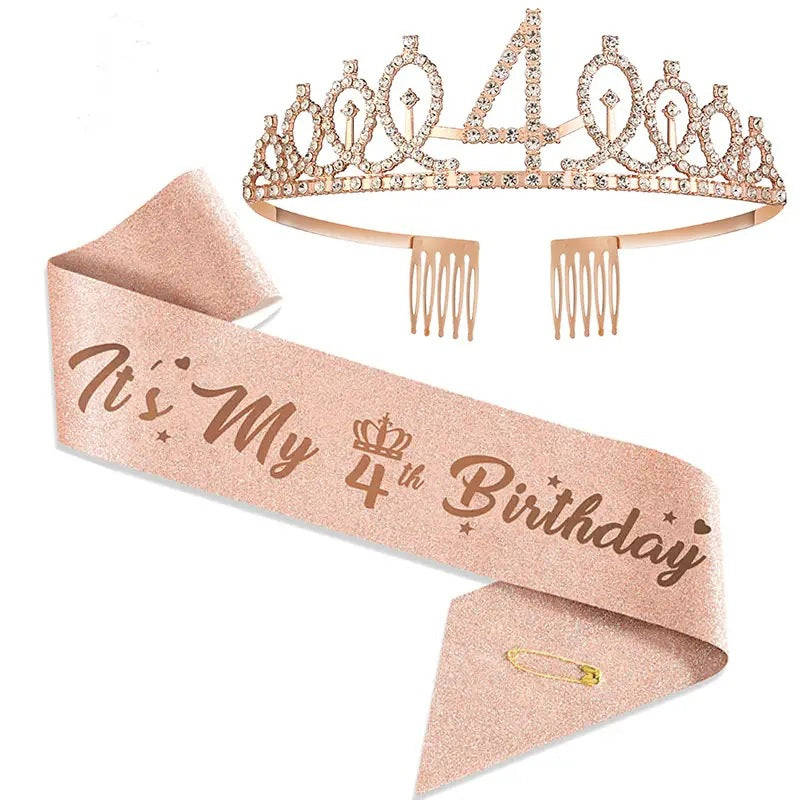 Damen Glitzernde Tiaras mit festlichem Geburtstagsbanner Brehn