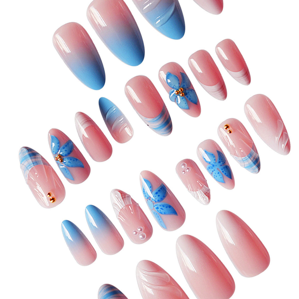 Künstlerische Muschel-inspirierte Acryl-Nagelverlängerungen Brehn