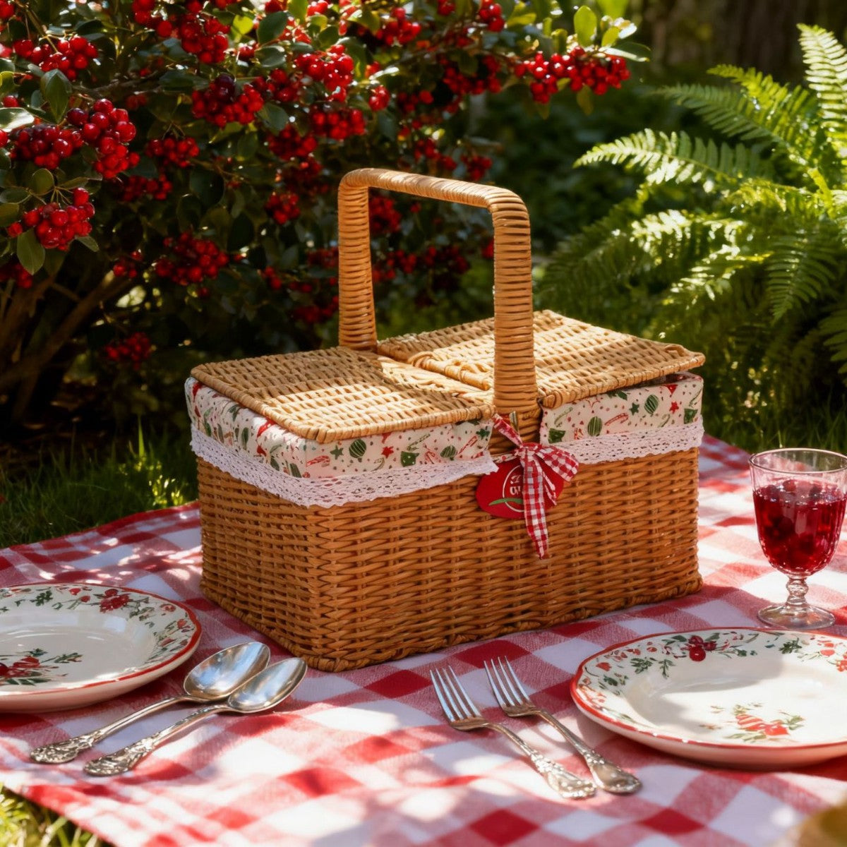 Damen Picknickkorb mit elegantem Stoffbesatz und praktischen Tragegriffen Brehn