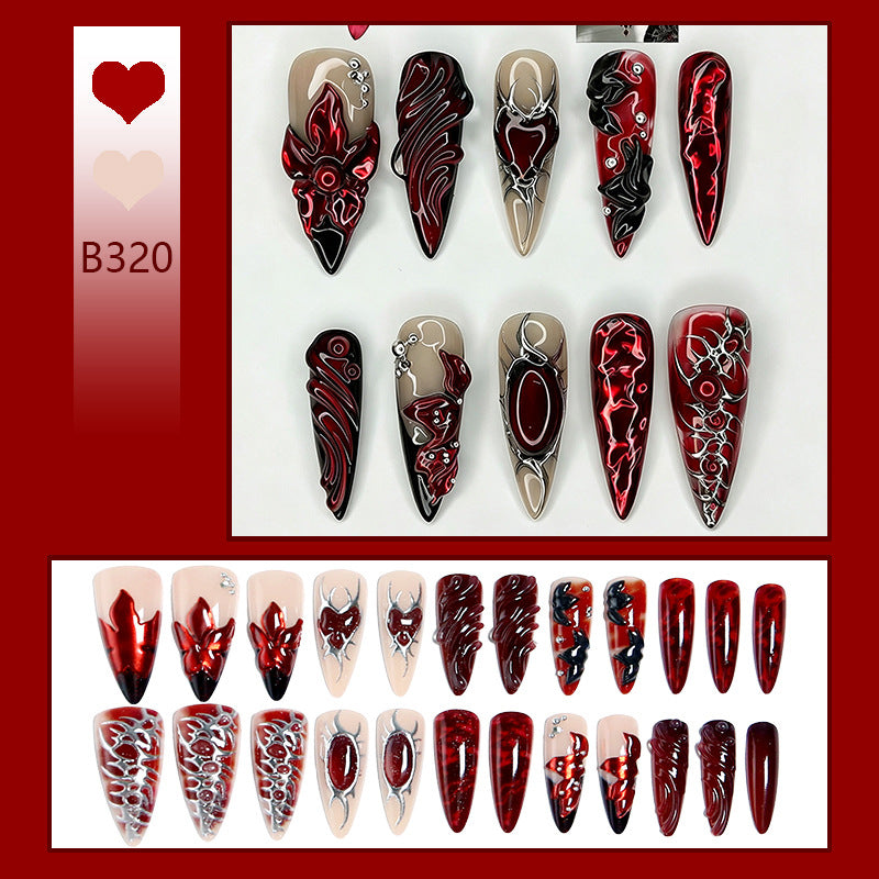 Kunstnagelset mit extravaganten roten und schwarzen Designs Brehn