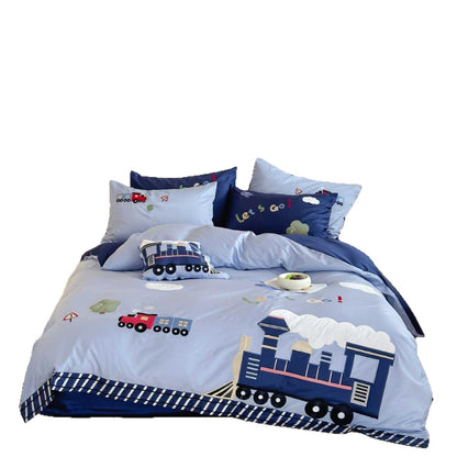 Kinder Zug Applikation Baumwolle Bettbezug und Kissenbezug Bettwäsche Set