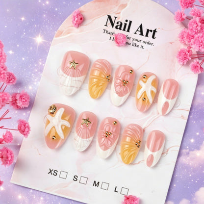 Künstlerisches Press-On-Nagelset mit einzigartigen Sommerdesigns Brehn