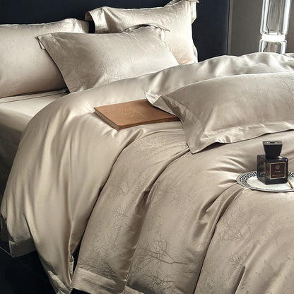 Umkehrbare strukturierte Sateen-Jacquard Bettbezugset mit Satin Saum und Kissenbezügen