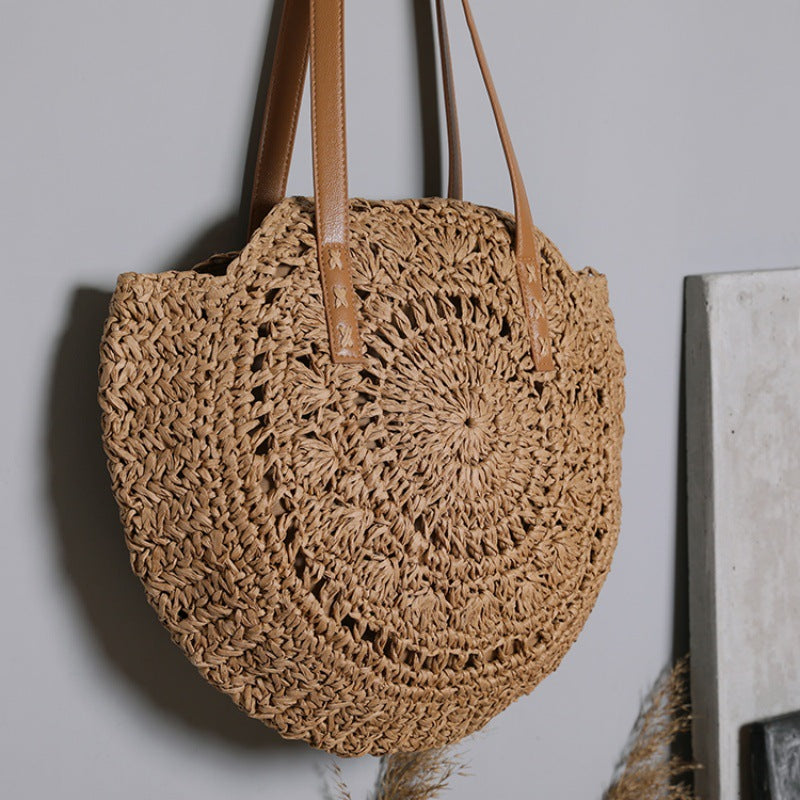 Korbtasche mit Ledergriffen und Buntem Design Brehn