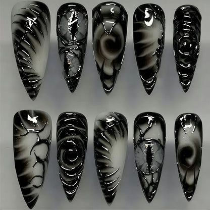 Künstlerisches Stiletto Press-On Nagelset Brehn