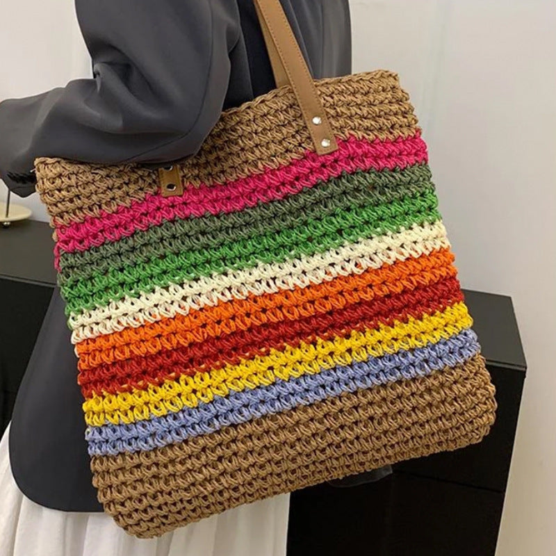 Handgefertigte Strandtasche mit Buntem Streifenmuster Brehn