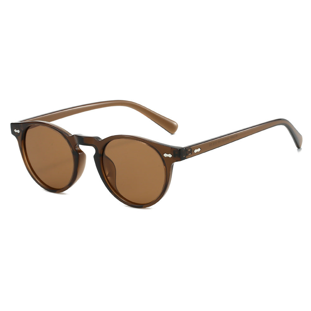 Damen Vintage Sonnenbrille mit runden Gläsern und transparentem Rahmen Brehn